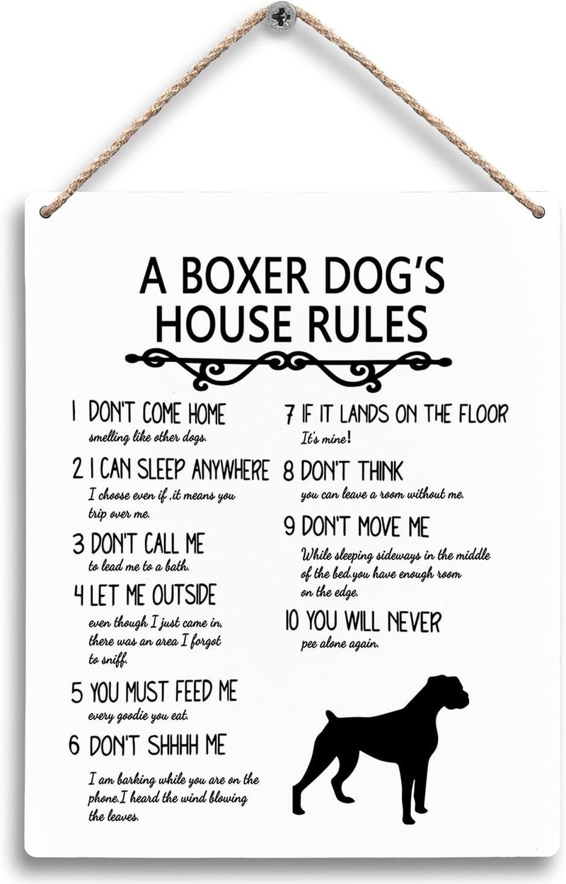 FUGWN A Boxer Dog’s House Rules Dog Wooden Signs 8x10, Boxer Dog Gifts for Lovers Women Men, Boxer Wall Decor, Signs for Home Decor, House Rules Sign for Boxer Lovers - Image 1